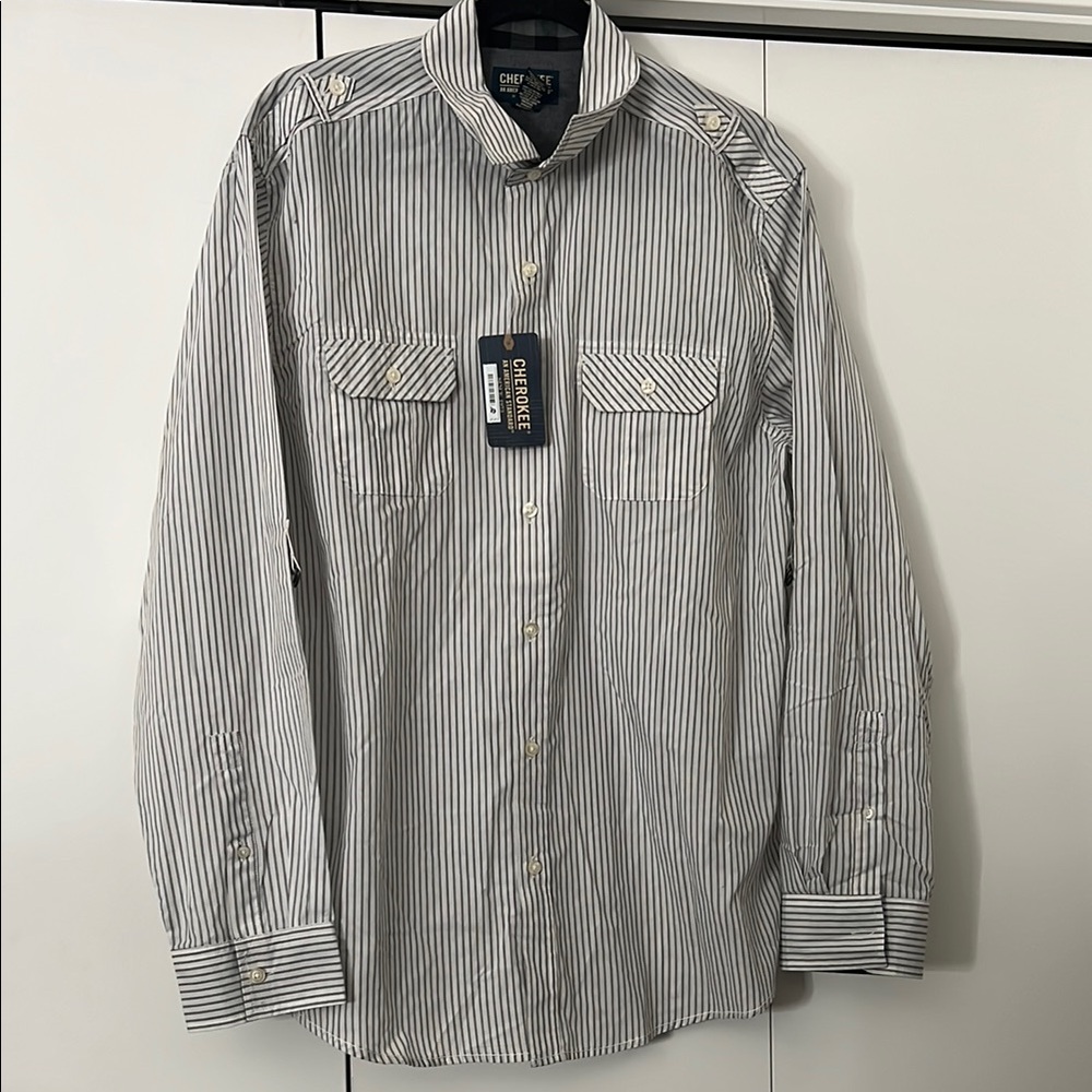 Cherokee Men's Striped Gray Shirt NWT 55 cotton 45 polyester